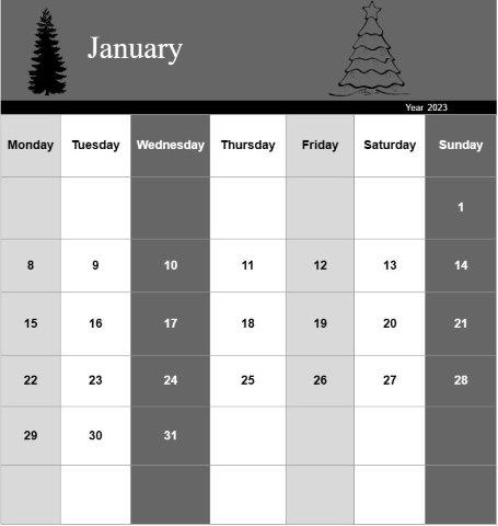黒と白の森の年カレンダー