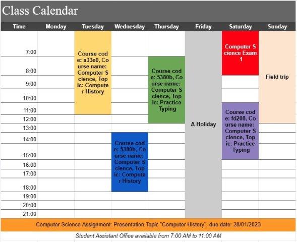 Calendário da Conferência ou Semana de Treinamento