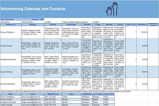 Volunteering Calendar and Contacts